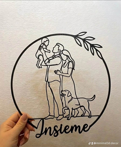 Quadro Famiglia Minimal 3D Personalizzabile 24x24 cm - Minimal3DDecor