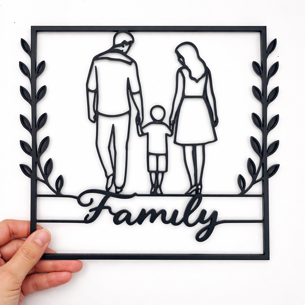 Quadro Famiglia Minimal 3D Personalizzabile 24x24 cm